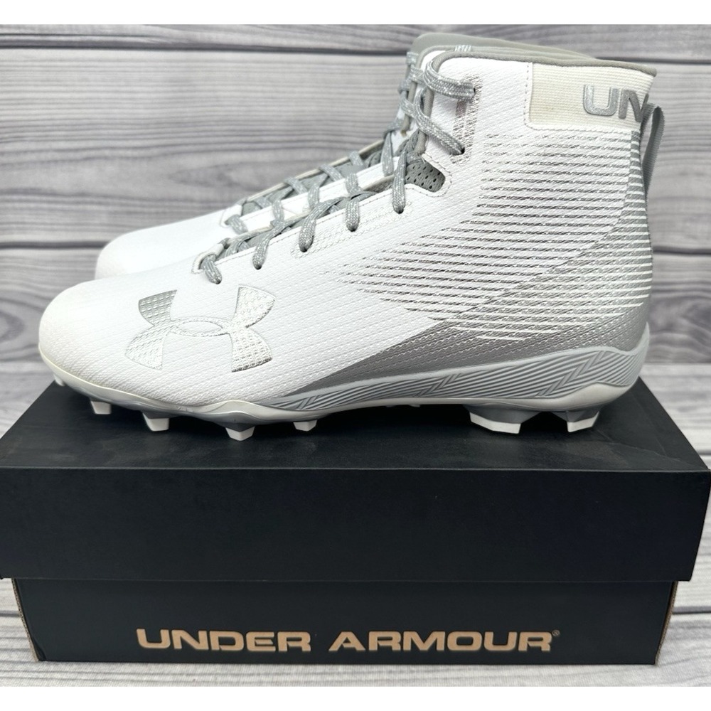 UNDER ARMOUR HAMMER MC FOOTBALL CLEATS Men's Size 12 WHITE SILVER NEW!!